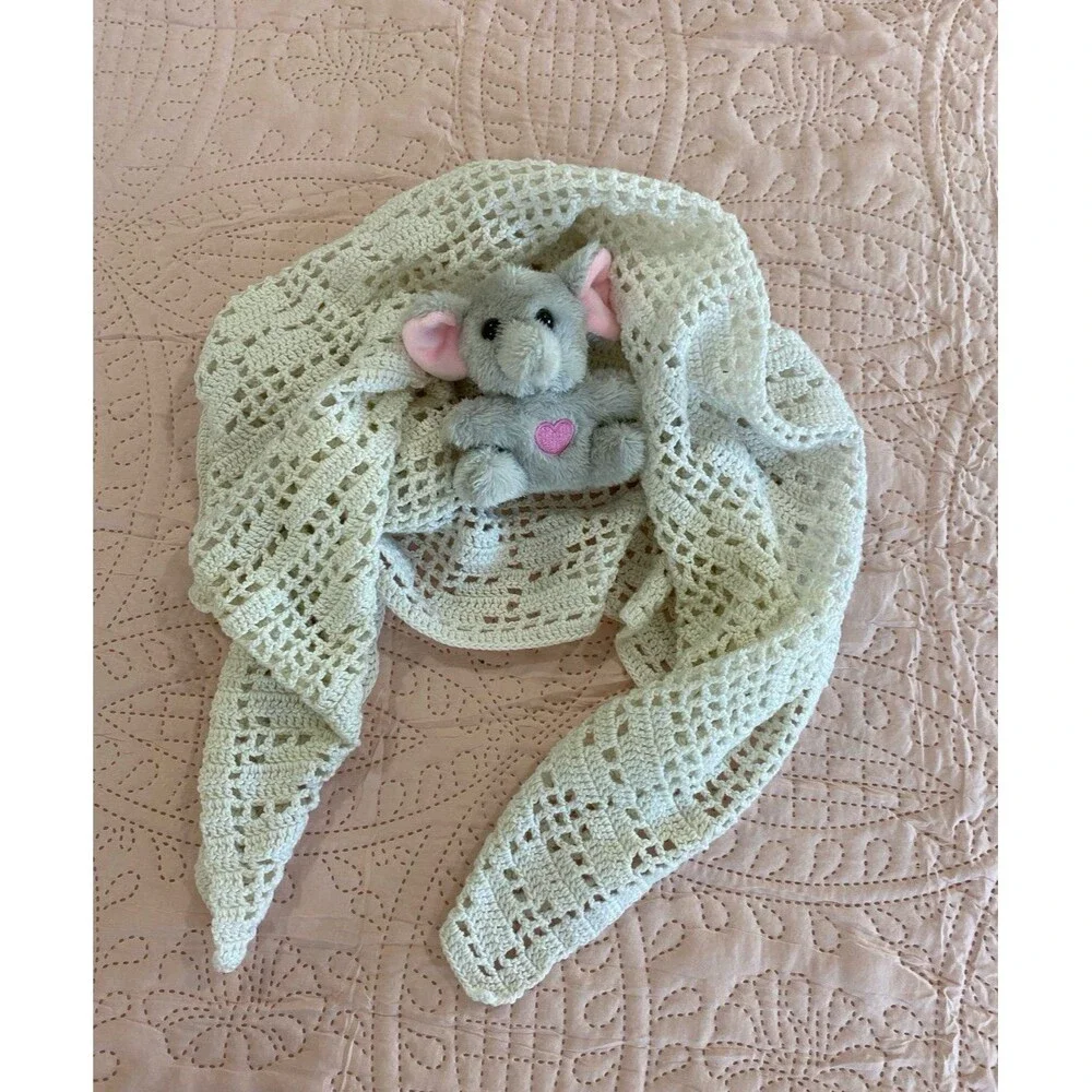Handmade Vintage Crochet Newborn Baby Afghan Off White Loose Weave Heirloom Gift